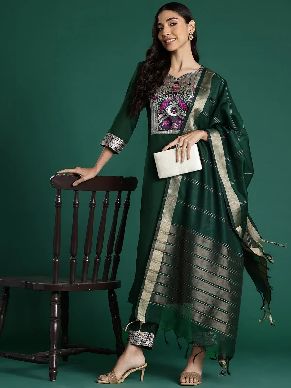 Women Green Yoke Design Straight Kurta Trousers With Dupatta set Trousers versatile all-occasion Trousers versatile all-occasion Women Green Yoke Design Straight Kurta Trousers With Dupatta set Trousers versatile all-occasion Trousers versatile all-occasion