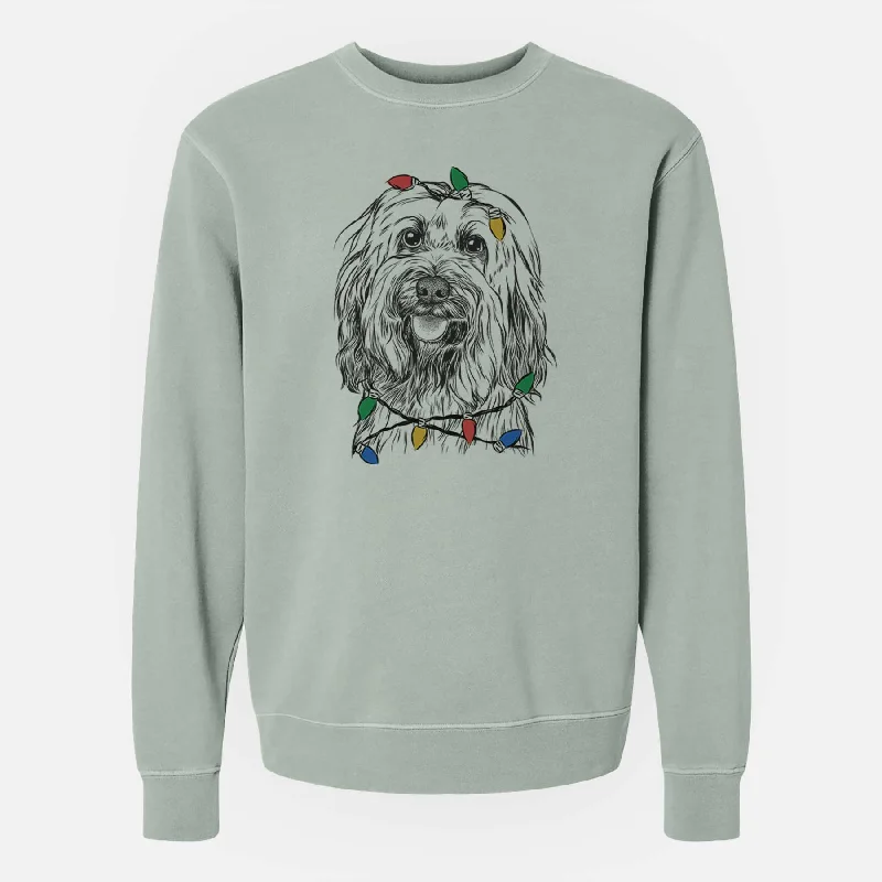 Christmas Lights Rime the Tibetan Terrier - Unisex Pigment Dyed Crew Sweatshirt Hoodie with Full-Zip Functional Layering Hoodie with Full-Zip Functional Layering