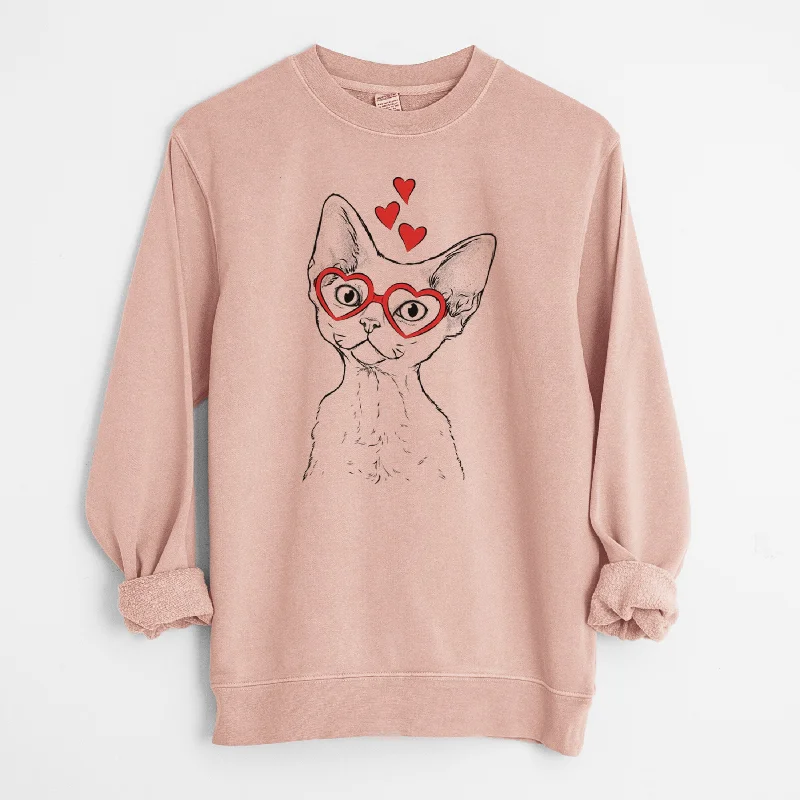 Valentine Ripley the Devon Rex Cat - Unisex Pigment Dyed Crew Sweatshirt Hoodie with Batwing Sleeves Loose Dramatic Hoodie with Batwing Sleeves Loose Dramatic