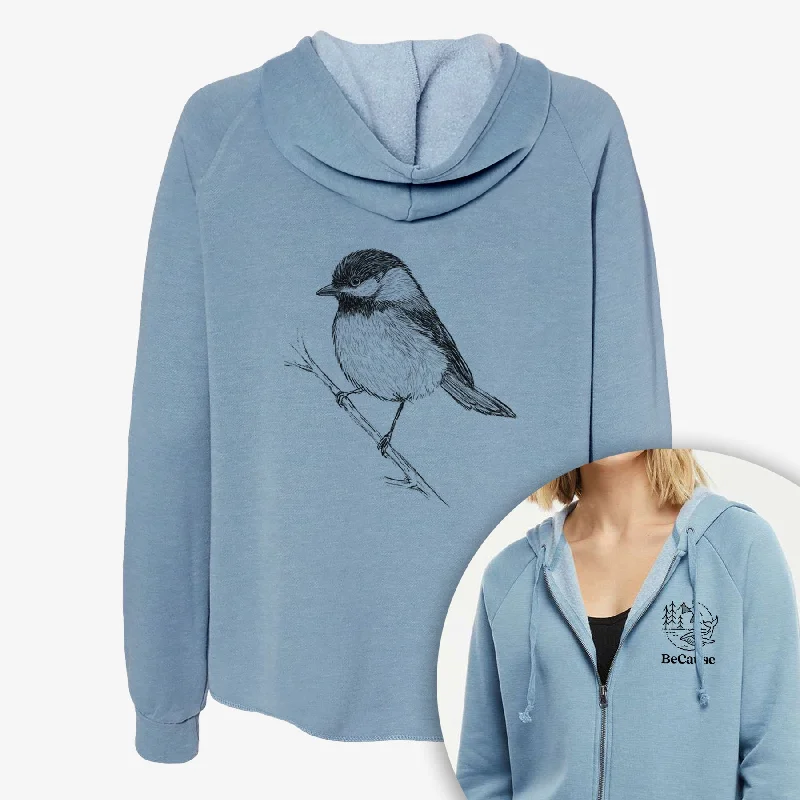 Black-capped Chickadee - Poecile atricapillus - Women's Cali Wave Zip-Up Sweatshirt Hoodie with Drop Shoulder Relaxed Streetwear Hoodie with Drop Shoulder Relaxed Streetwear