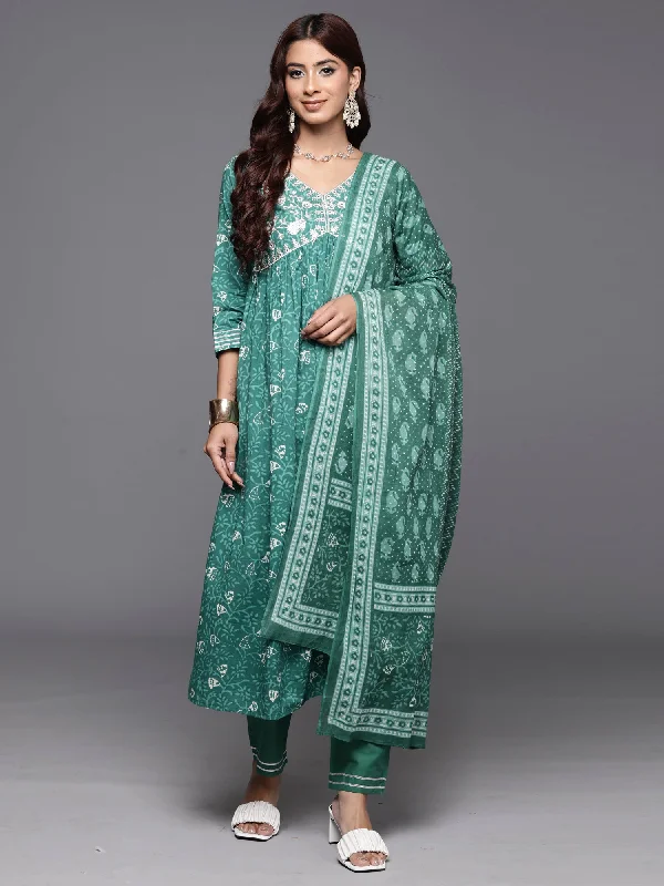Women Green Embroidered A-Line Kurta Trousers With Dupatta Set Trousers sophisticated sleek Trousers sophisticated sleek Women Green Embroidered A-Line Kurta Trousers With Dupatta Set Trousers sophisticated sleek Trousers sophisticated sleek