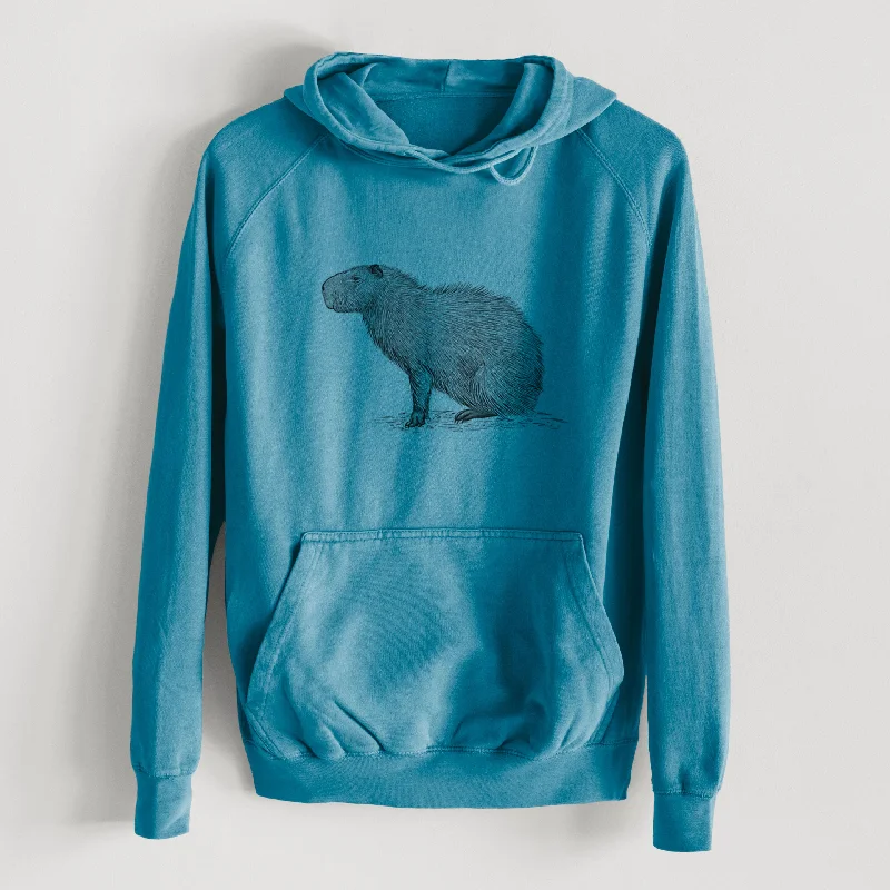 Capybara Profile - Hydrochoerus hydrochaeris  - Mid-Weight Unisex Vintage 100% Cotton Hoodie Hoodie with Tied Waist Feminine Flattering Hoodie with Tied Waist Feminine Flattering