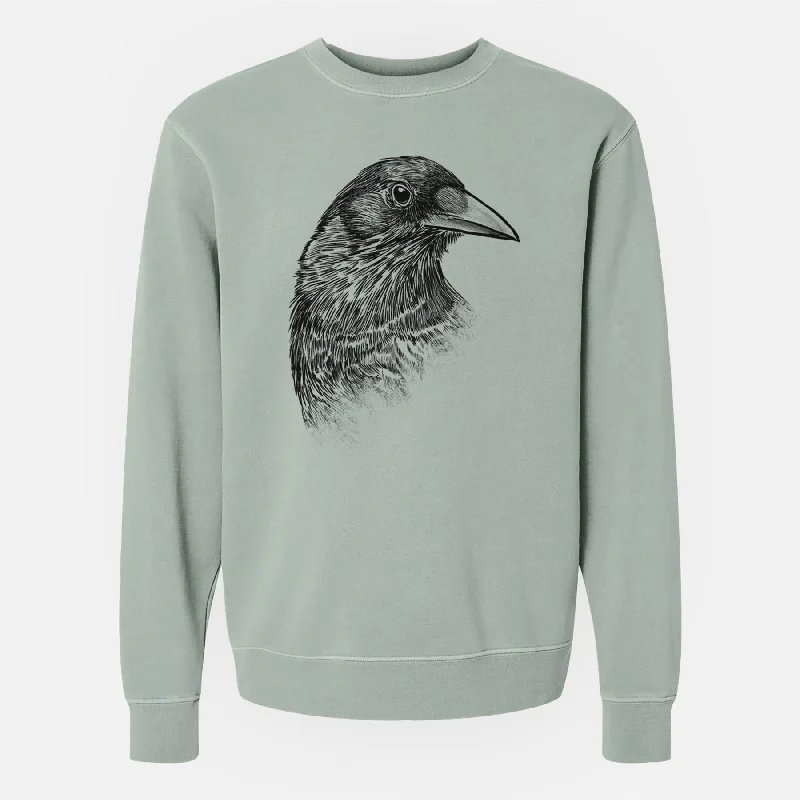 American Crow Bust - Corvus brachyrhynchos - Unisex Pigment Dyed Crew Sweatshirt Hoodie with Relaxed Fit Easy Casual Hoodie with Relaxed Fit Easy Casual