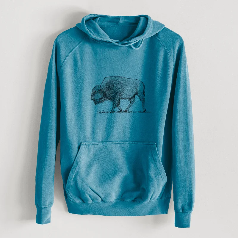 American Bison / Buffalo - Bison bison  - Mid-Weight Unisex Vintage 100% Cotton Hoodie Hoodie with Frayed Bohemian Relaxed Hoodie with Frayed Bohemian Relaxed