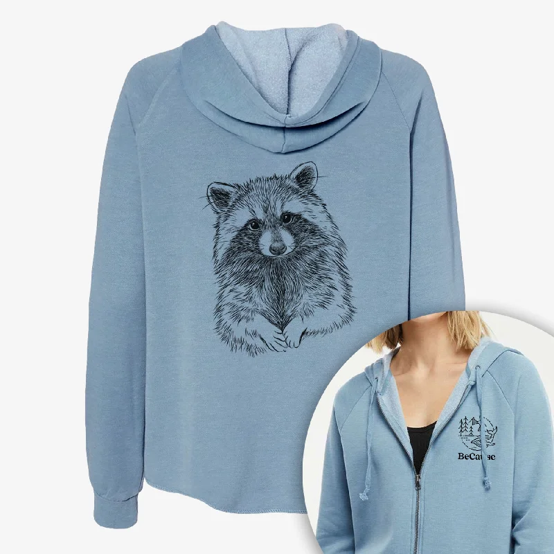 Raccoon - Procyon lotor - Women's Cali Wave Zip-Up Sweatshirt Hoodie with Bell Sleeves Flared Feminine Hoodie with Bell Sleeves Flared Feminine