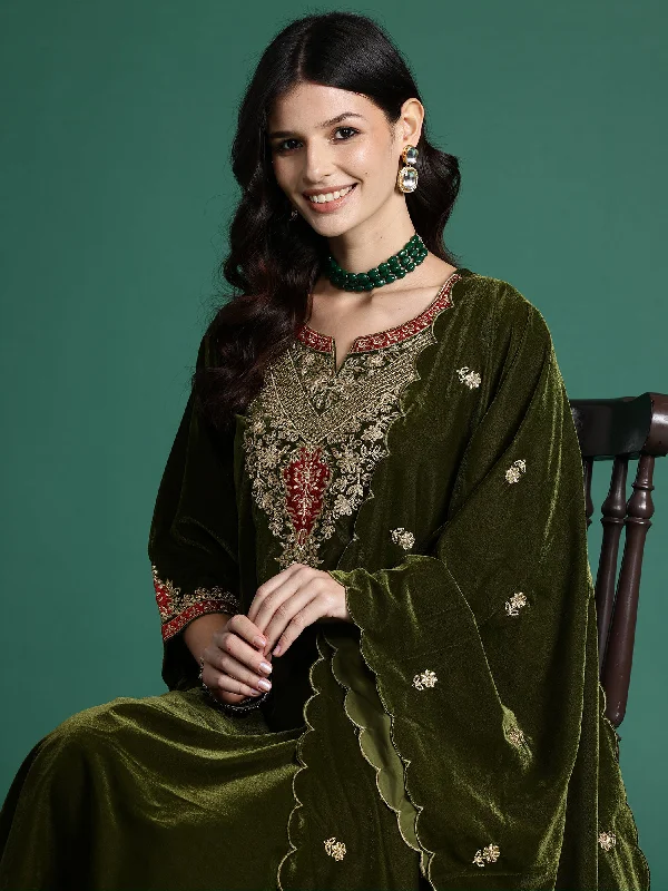Women Green Embroidered Straight Kurta Trousers With Dupatta set Trousers Elastic Waist Soft Trousers Elastic Waist Soft Women Green Embroidered Straight Kurta Trousers With Dupatta set Trousers Elastic Waist Soft Trousers Elastic Waist Soft