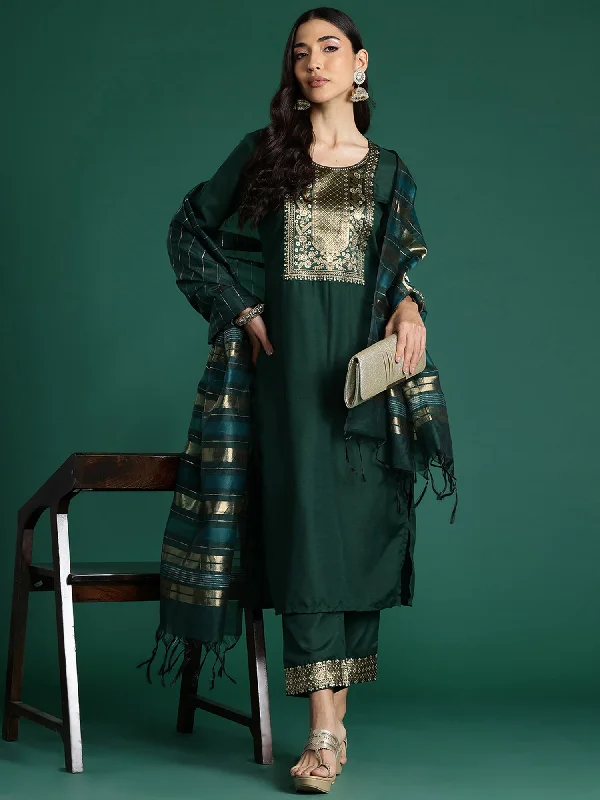 Women Green Yoke Design Straight Kurta Trousers With Dupatta set Trousers practical easy-care Trousers practical easy-care Women Green Yoke Design Straight Kurta Trousers With Dupatta set Trousers practical easy-care Trousers practical easy-care