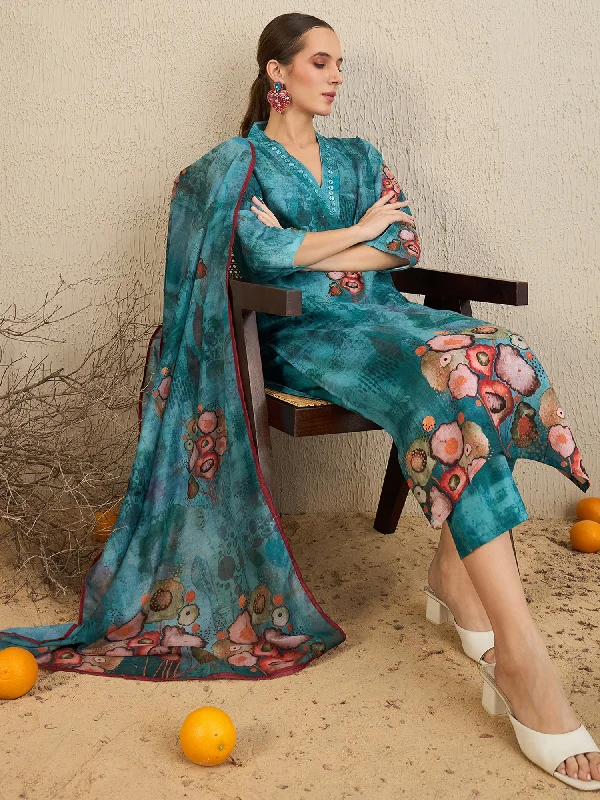 Women Green Printed Straight Kurta Trousers With Dupatta Set Trousers fashionable chic Trousers fashionable chic Women Green Printed Straight Kurta Trousers With Dupatta Set Trousers fashionable chic Trousers fashionable chic
