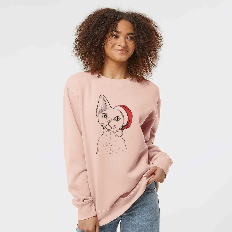 Santa Ripley the Devon Rex Cat - Unisex Pigment Dyed Crew Sweatshirt Hoodie with Crew Neck Simple Timeless Hoodie with Crew Neck Simple Timeless