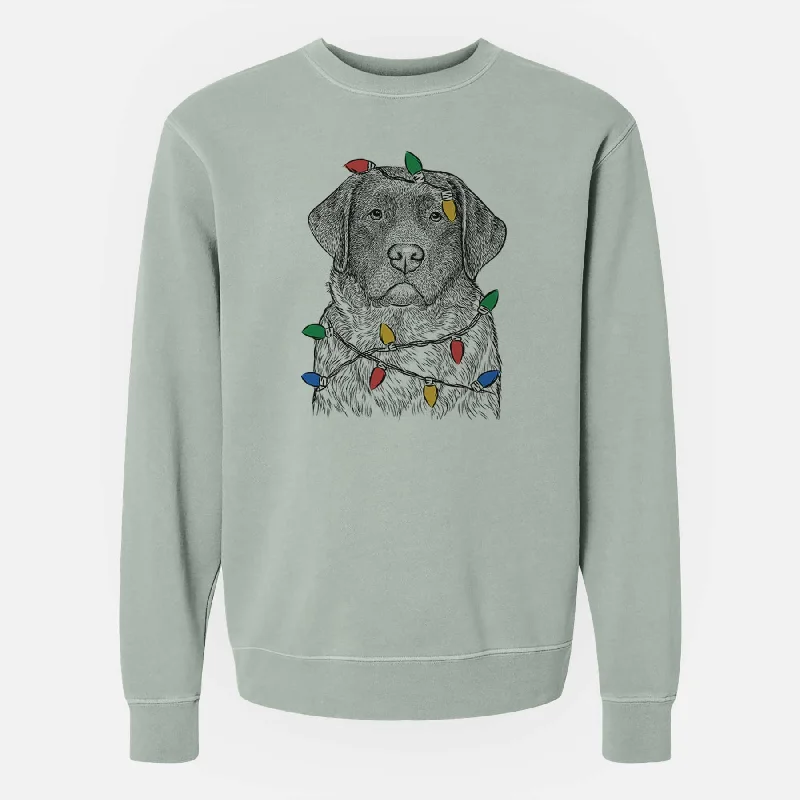 Christmas Lights River the English Labrador Retriever - Unisex Pigment Dyed Crew Sweatshirt Hoodie with Oversized Fit Loose Comfortable Hoodie with Oversized Fit Loose Comfortable