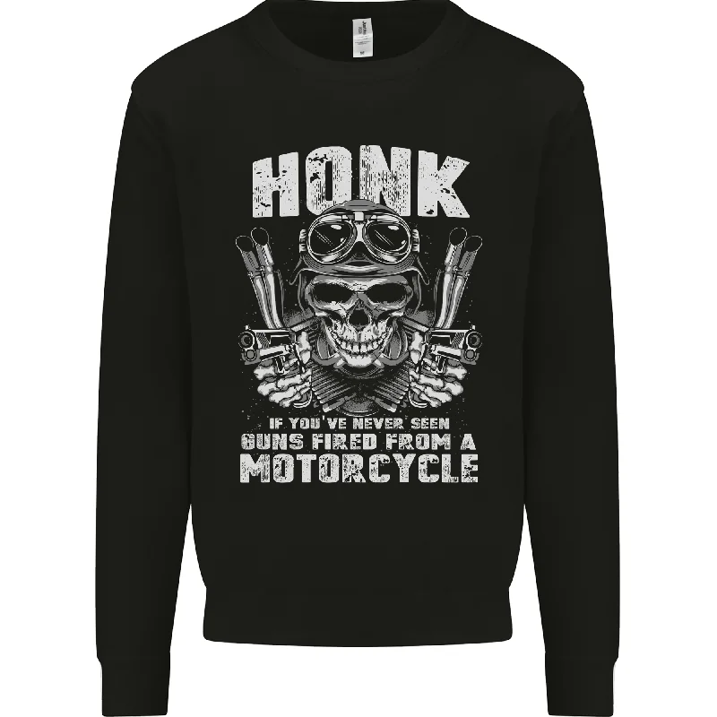 Honk Guns Fired From a Motorcycle Biker Mens Sweatshirt Jumper Hoodie with Rolled Sleeves Casual Relaxed Hoodie with Rolled Sleeves Casual Relaxed