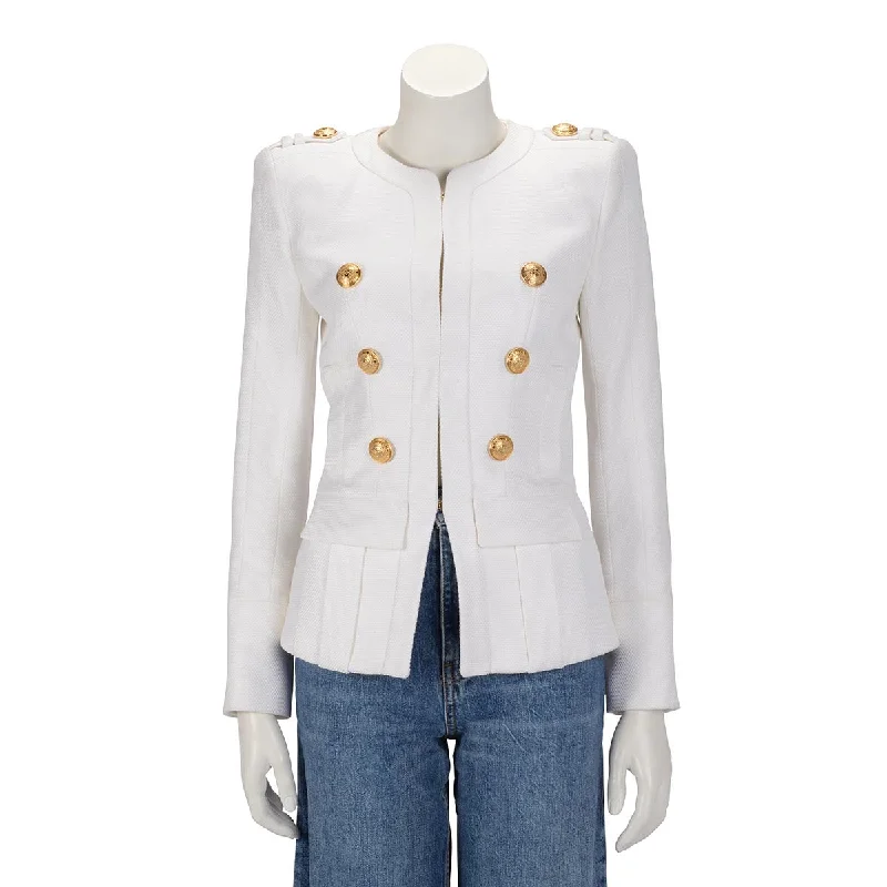 Balmain White Viscose Weave Epaulette Blazer FR 36 Women's Trendy Blazer