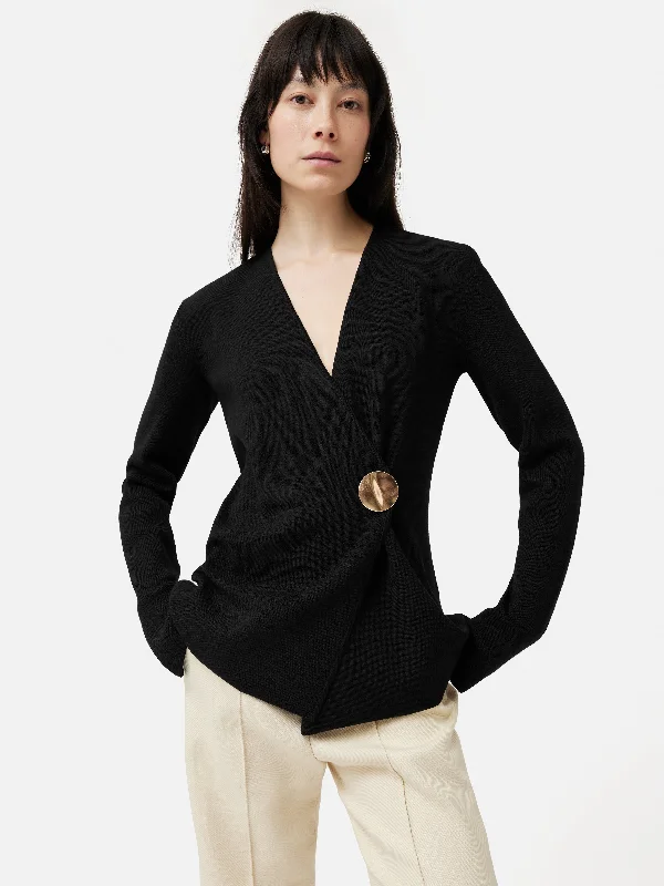 Milano Gold Disc Jacket | Black Notch Collar Peter Pan Collar Cowl Neck Notch Collar Peter Pan Collar Cowl Neck