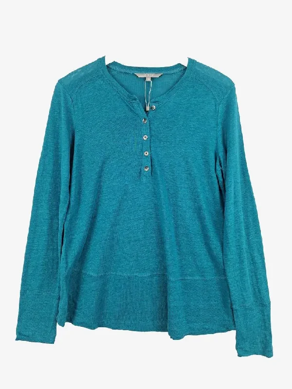 Yarra Trail Teal Quarter Button Knit Top Size S One Shoulder Knit Shirt