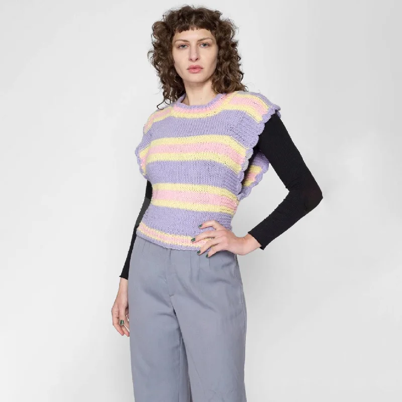 Medium 70s Purple Striped Cap Sleeve Knit Top Eco-Friendly Knit Top