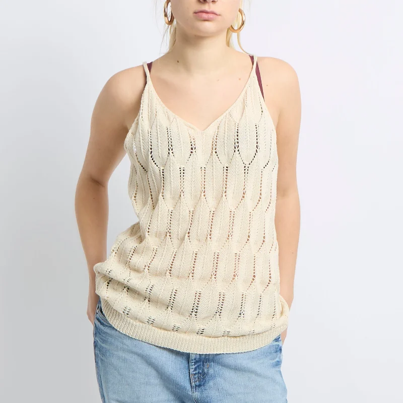 Crochet Knit Top - UK 14 Ash Gray Knit Top
