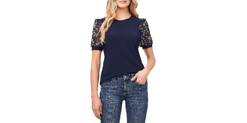 Women's Scattered Daisy Short Puff Sleeve Knit Top High-End Knit Shirt