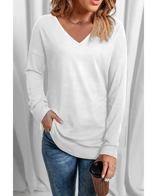 Azura Exchange V Neck Long Sleeve Knit Top - XL Organic Knit Top