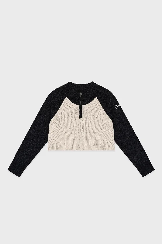 ENVT Cropped Half Zip-Up Knit Top Trendy Knit Top