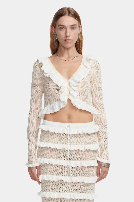 Mandy Knit Top Cream Pointelle Stylish Knit Top
