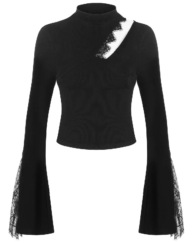 Punk Rave Daily Life Urban Occult Gothic Lace Inset Asymmetric Knit Top Pastel Knit Top