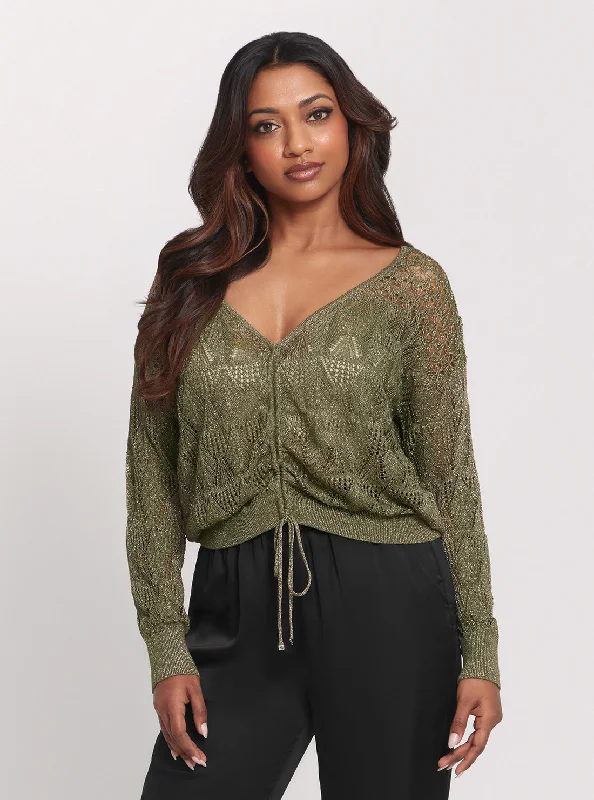 Eco Green Clarissa Long Sleeve Knit Top Holiday Knit Blouse