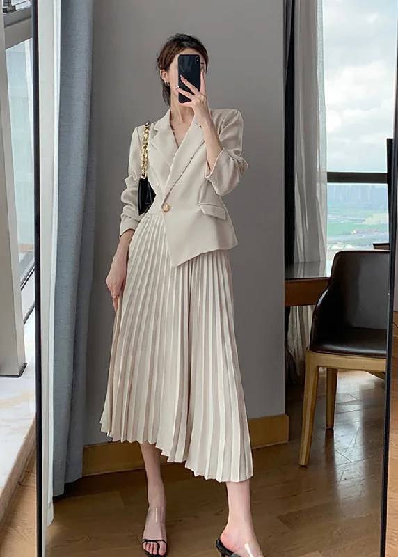 Long Sleeve One Button Blazer Pleated Dress Women's Elegant Blazer