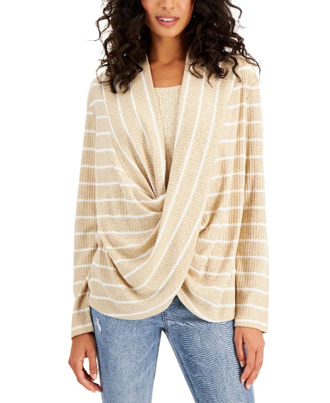 Fever Twisted Front Waffle Knit Top Casual Knit Blouse
