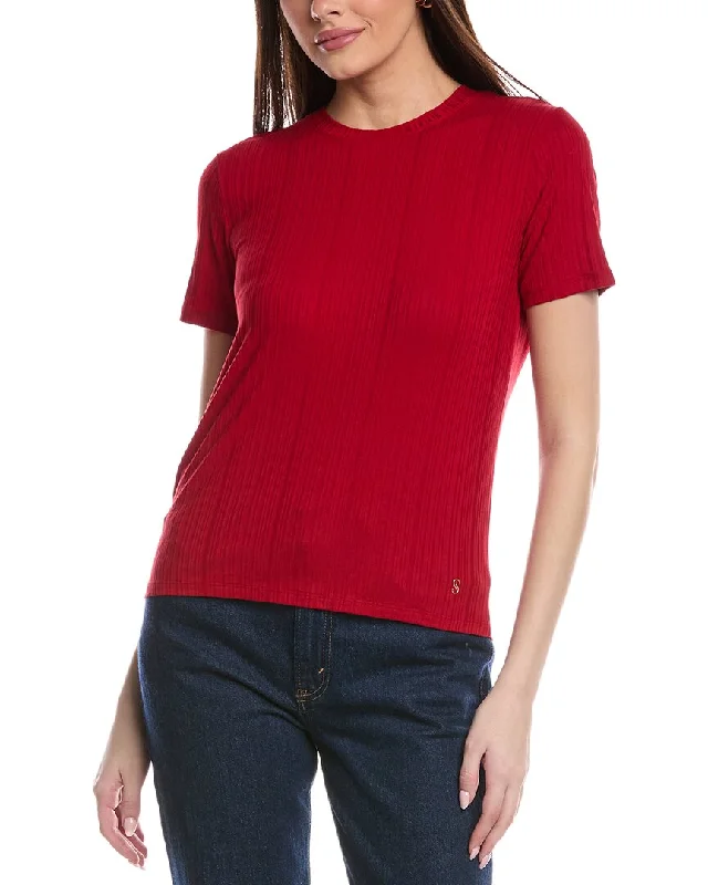 St. John Sleek Rib Jersey Knit Top High Neck Knit Top