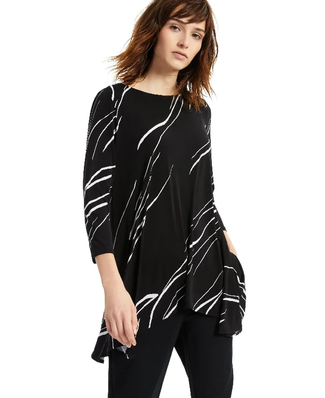 Alfani Printed Asymmetrical Swing Knit Top Branded Knit Top