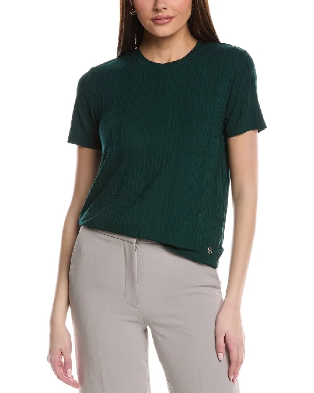 St. John Sleek Rib Jersey Knit Top Short Sleeve Knit Top