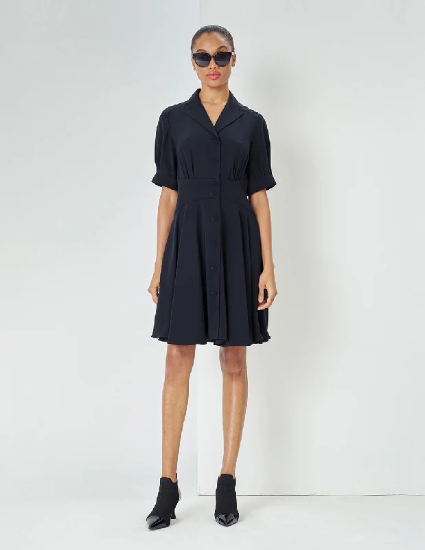 MARYLING Navy Pleated Dress With Blazer Collar Women's Elegant Suit