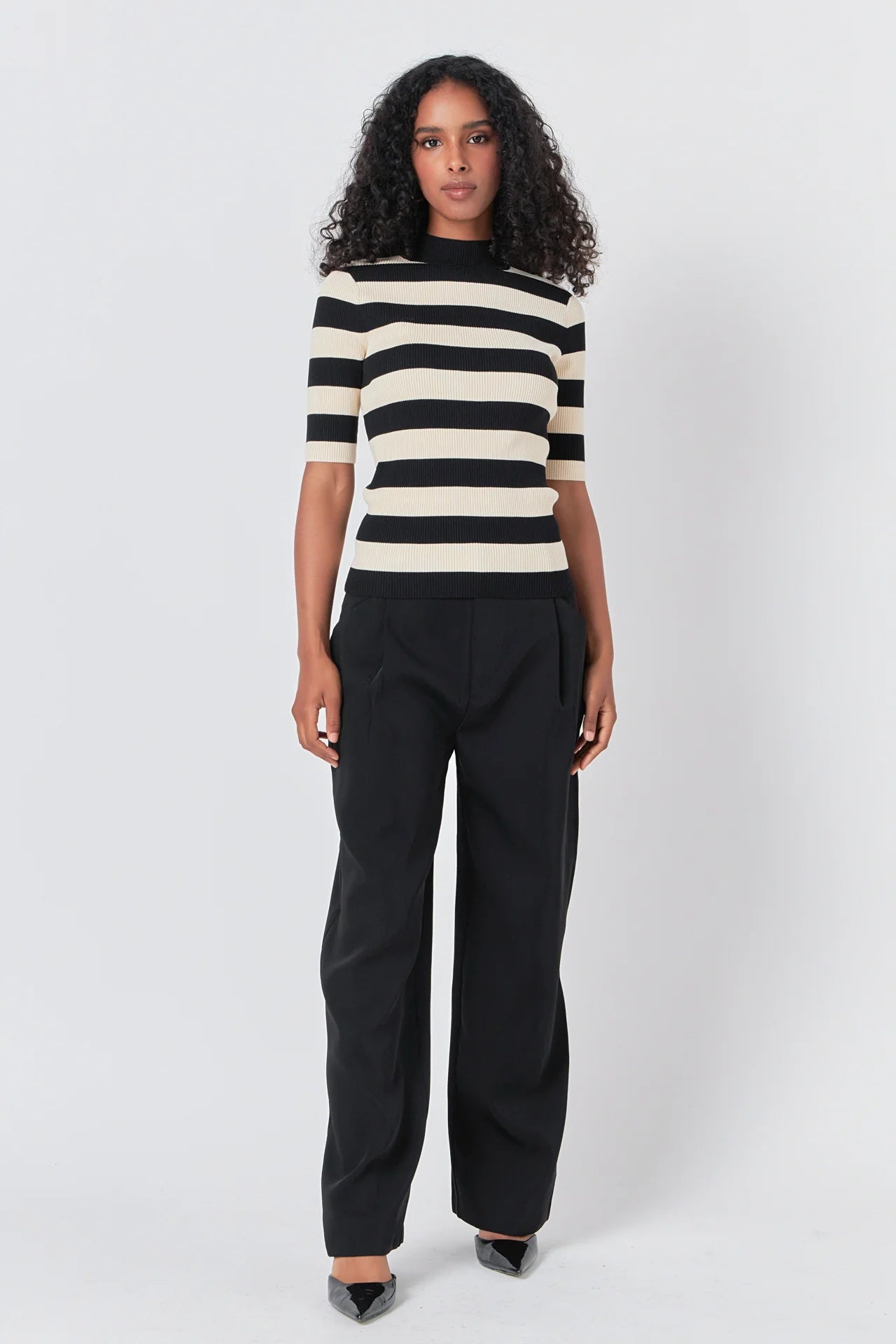Striped Mock Neck Knit Top Striped Knit Top