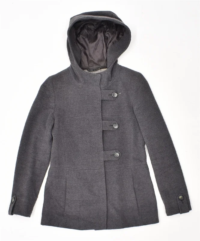 MAX & CO. Womens Hooded Pea Coat UK 10 Small Grey Wool Quilted Jacket Anorak Windbreaker MAX & CO. Womens Hooded Pea Coat UK 10 Small Grey Wool Quilted Jacket Anorak Windbreaker