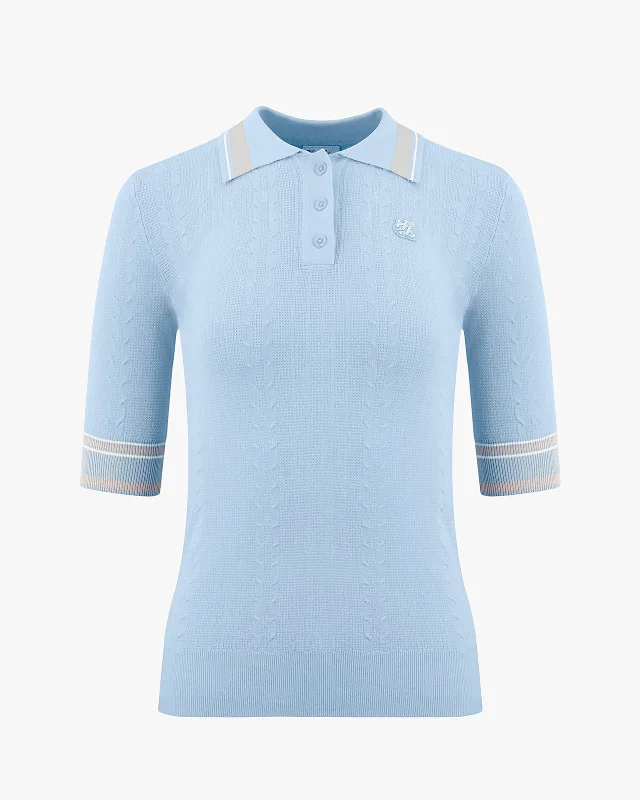 Liv Cropped Collar Knit Top - Blue Vintage Knit Top