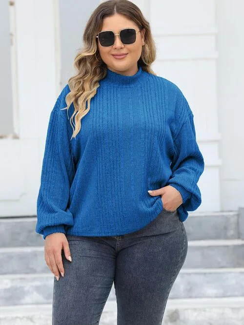 Plus Size Mock Neck Long Sleeve Knit Top Bronze Knit Blouse