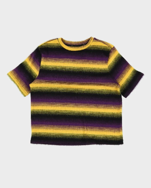 Y2K 00s Purple & Yellow Fluffy Knit Top - S/M Premium Knit Blouse