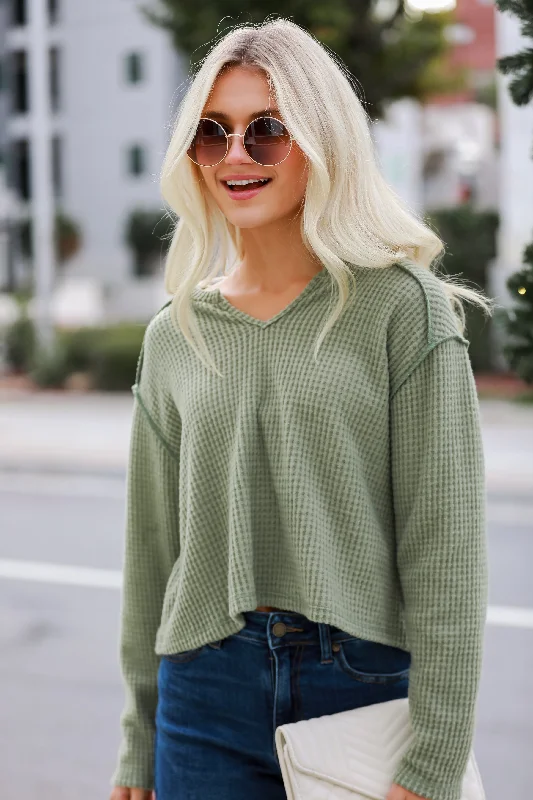 FINAL SALE - All Day Fave Sage Brushed Waffle Knit Top - DOORBUSTER Glamorous Knit Top