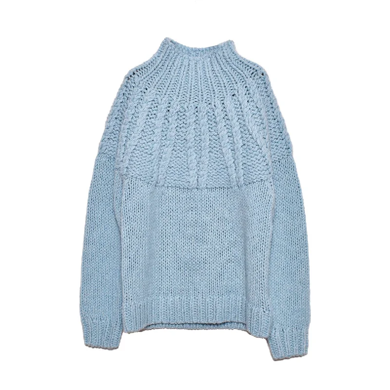 [CLANE]CHUNKY CABLE HAND KNIT TOPS/BLUE(15106-2312) Stylish Knit Top