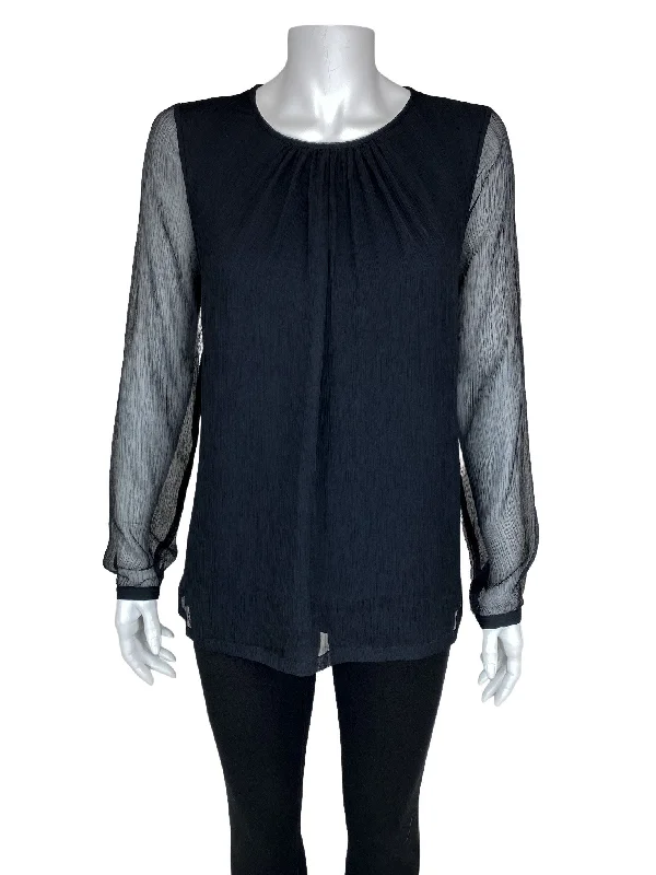 Boden, Women's Crinkle Georgette/Knit Top, Black, Size 8 Handmade Knit Blouse