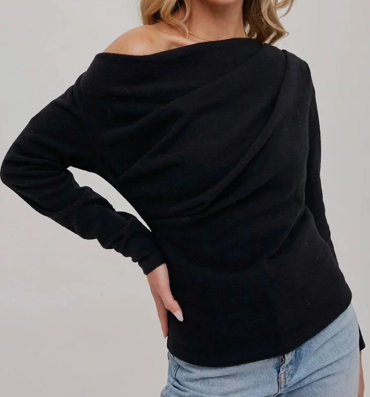 Off Shoulder Knit Top In Black Luxury Knit Top