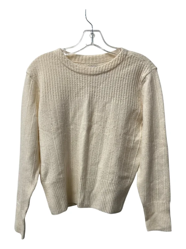 Frame Size M Ivory Wool & Cashmere Round Neck Long Sleeve Ribbed Detail Knit Top Ash Gray Knit Top