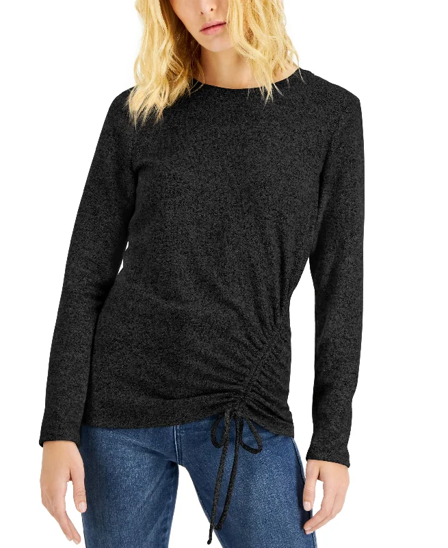 INC International Concepts Metallic Side Ruched Knit Top Solid Color Knit Top