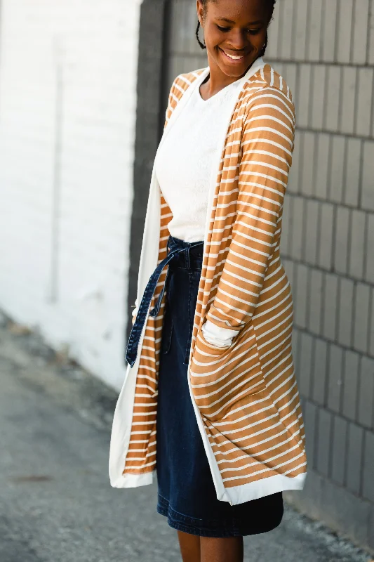 Mustard Long Striped Cardigan Iron Safe Non-Iron Wrinkle Free Iron Safe Non-Iron Wrinkle Free