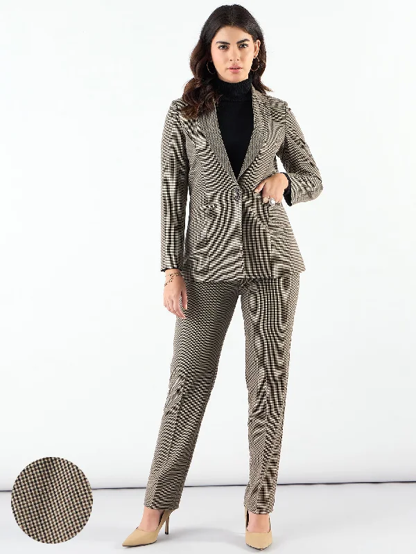 Notched Lapel Refined Check Blazer Paired With Trouser In 4-Way Stretch Fabric Women's Unique Blazer