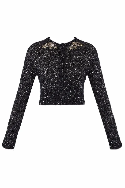 Embellished Cropped Cardigan - Black Satin Fabric Silk Fabric Chiffon Fabric Satin Fabric Silk Fabric Chiffon Fabric Embellished Cropped Cardigan - Black Satin Fabric Silk Fabric Chiffon Fabric Satin Fabric Silk Fabric Chiffon Fabric