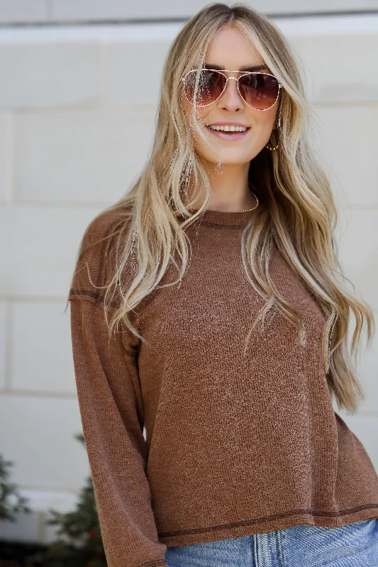 FINAL SALE - Everyday Brilliance Brown Lightweight Knit Top Jet Black Knit Tee