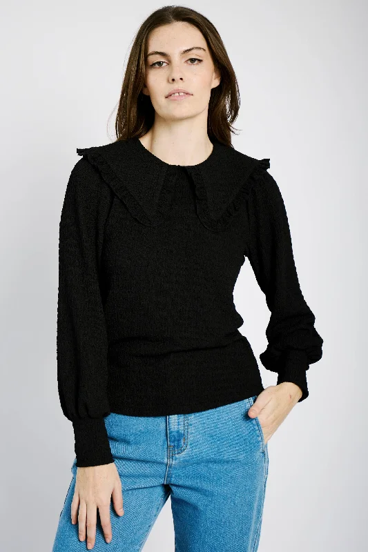 Peter Pan Collar Knit Top in Black Maximalist Knit Tee