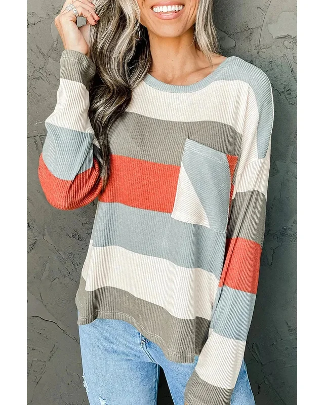 Azura Exchange Ribbed Knit Top with Pocket - M Eco-Friendly Knit Top