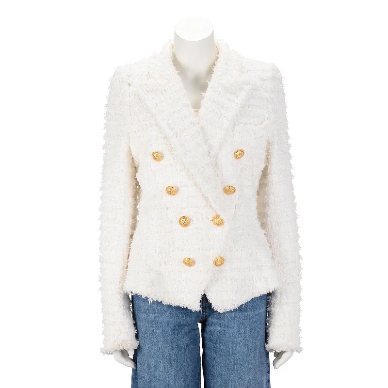 Balmain Cream Tweed Classic DB Blazer FR 46 Women's Daily Blazer